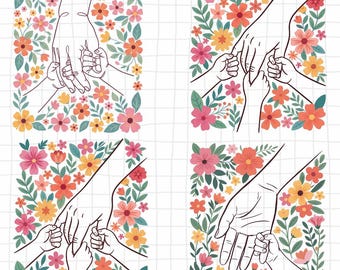 Boho Floral Mom Hands PNG Bundle, 1-10 Kids Names Design, Mother’s Day Gift PNG, Grandma Mama Hand Holding Kids, Custom Family PNG