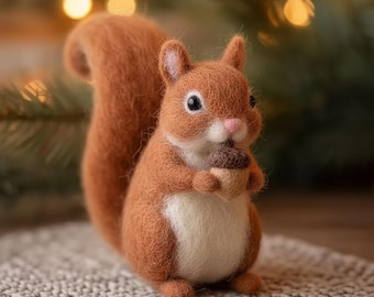Felt Squirrel Plush Toy | Handmade Needle Felt Wool Animal | Forest Creature Sculpture | Gift for Collectors & Nature Inspired Home Décor