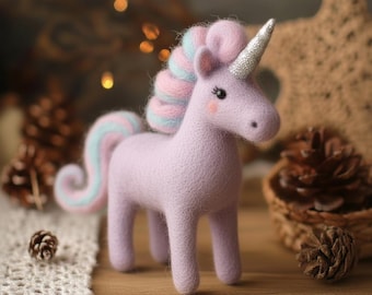 Felted Wool Unicorn Christmas Decoration | Cute Handmade Plush Ornament | Soft White Needle Felt Toy | Gift for Kids, Unicorn Lovers