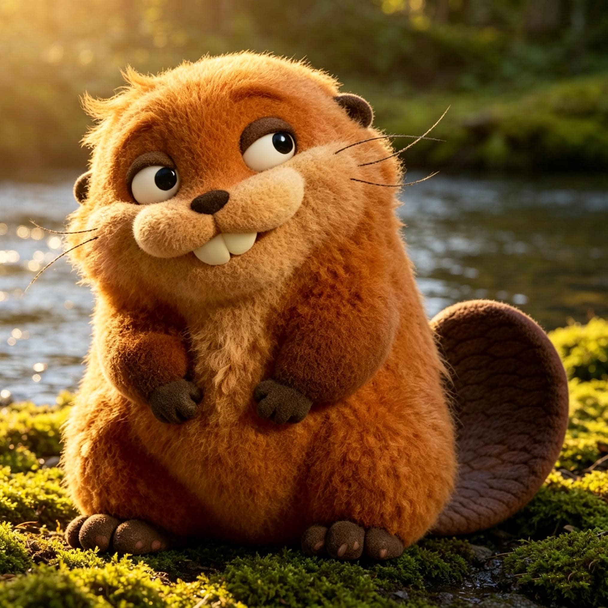 Cute Beaver Stuffed Animal, Fluffy Woodland Felting, Soft Cartoon Beaver Toy, Forest Nursery Decor, Kawaii Felting Gift for Kids