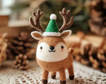 Handmade Felt Christmas Reindeer Ornament • Needle Felted Deer Figurine • Cute Holiday Desk Decor • Xmas Gift for Kids Adults