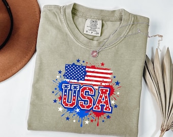 USA Flag Paint Splatter Shirt, Patriotic American Pride Gift