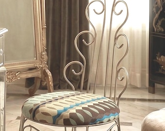 1960s Hollywood Regency Lyre Back Peacock Chair, Ornate Scrollwork Throne, Princess Parlor Seat
