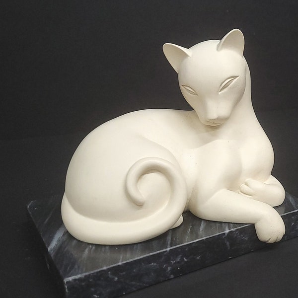 Art Decor Style Vintage Cat Siamese Black Cream White Post Modern Sculpture Table Top Statue Stone