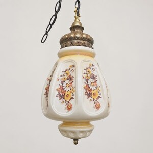 Vintage Glass Pendant Light Swag Lamp Plug In Organic Country Milk Glass