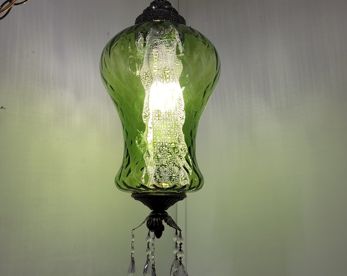 Swag Lamp Plug in Vintage Hanging Light Green Glass Lamp Swag Lamp