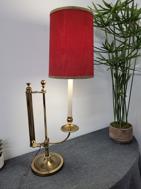 Vintage Stiffel Table Lamp Brass Candlestick Lamp With Original Red Linen  Shade -  Canada