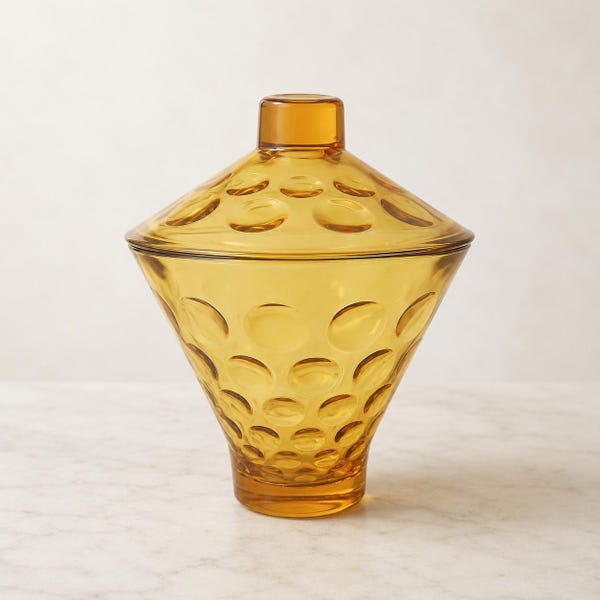1960s Amber Art Glass Lidded Jar MCM Vanity Candy Dish Vanity Kitchen Decor