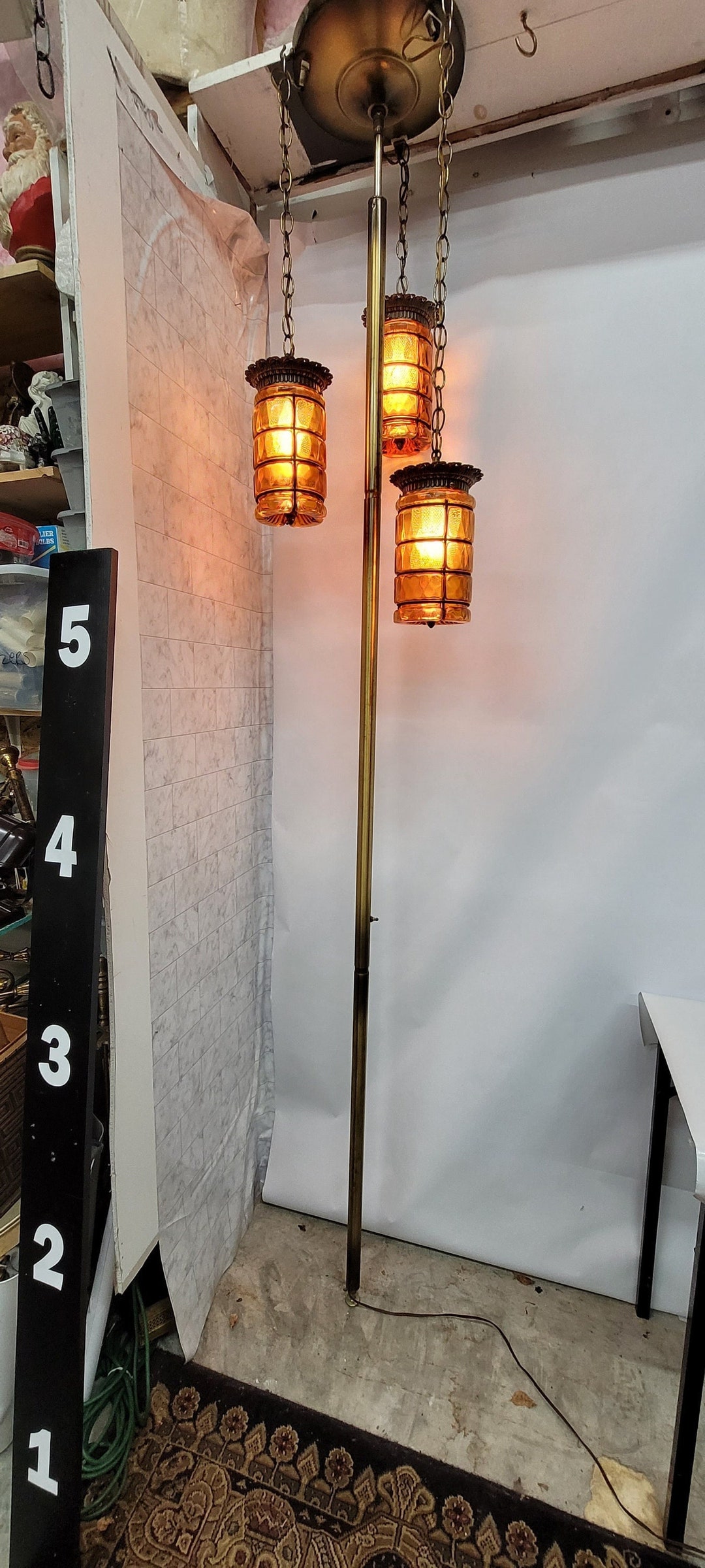 Mid Century Modern Vintage Tension Rod Pole Lamp 3 Swag Lamp Etsy