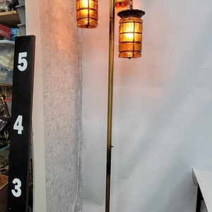 Mid Century Modern Vintage Tension Rod Pole Lamp 3 Swag Lamp Gold