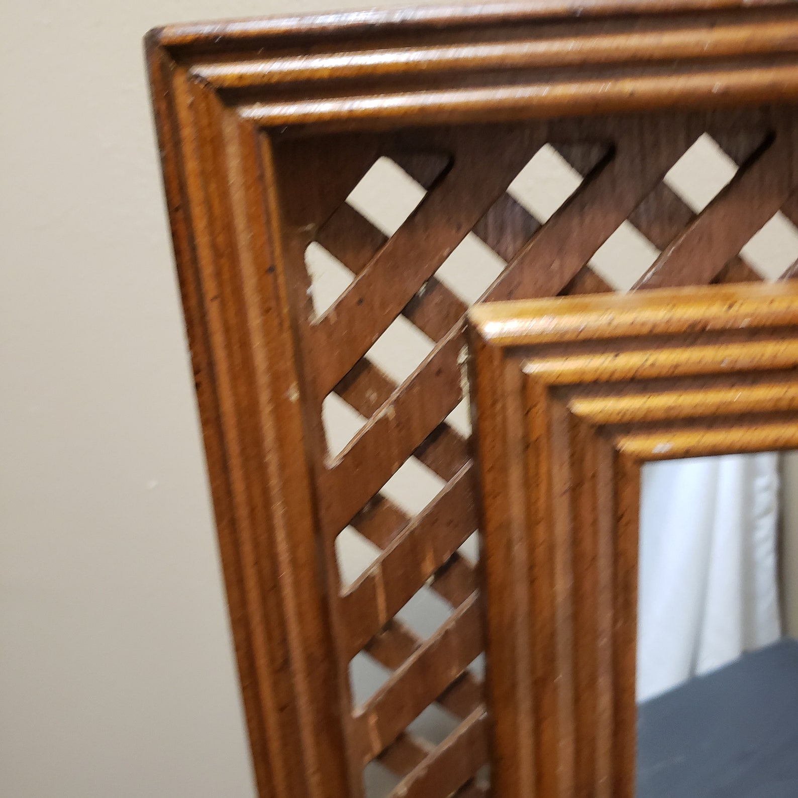 Vintage Lattice Wood Framed Mirror Wall Hanging Frame Mid Etsy