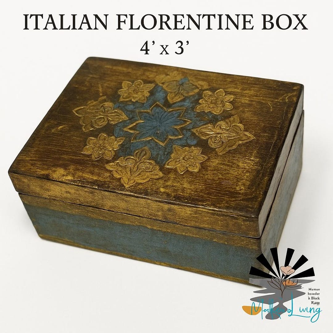 Vintage Italian Florentine Gilt Wood Box Blue & Gold Embossed Trinket ...