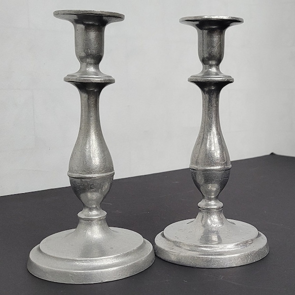Vintage pair of pewter candle stick holders taper wilton columbia signed rwp