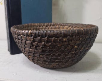 Antique Hand woven Bowl Basket 8" Modern Heritage Afrobohemian Home Decor late 1800s
