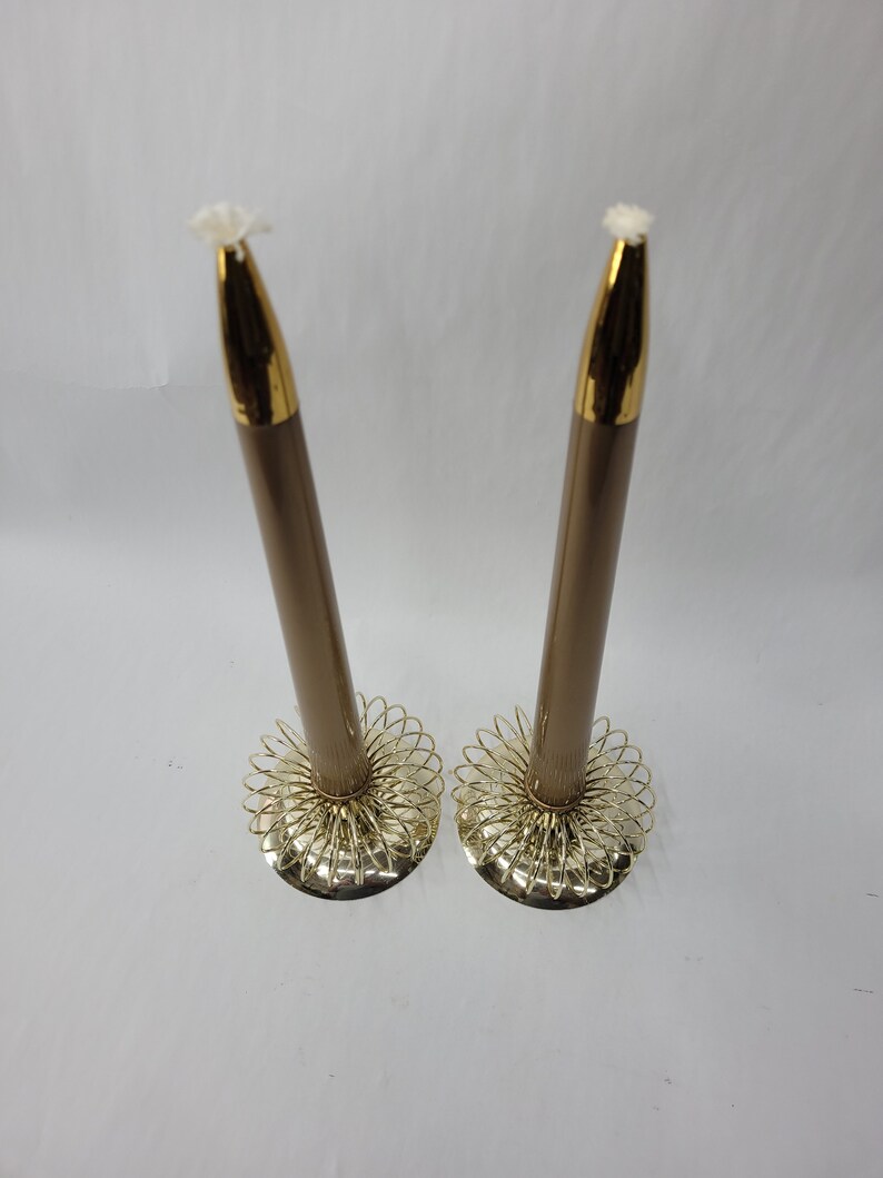 Vintage Mid Century Modern Oil Table Candles Candlestick Gold Etsy