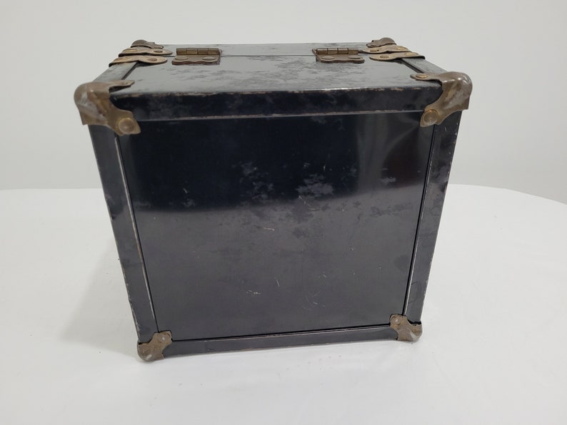 Caja de almacenamiento cuadrada de metal negro con forma de camión y maleta estilo art déco vintage imagen 7