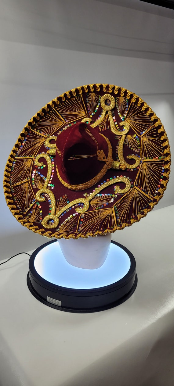 Vintage 1970's Authentic Mexican Sombrero Burgundy