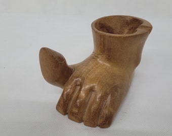 Vintage barefoot ashtray hippy hand craved wood sculpture foot toes 1970's feet statue