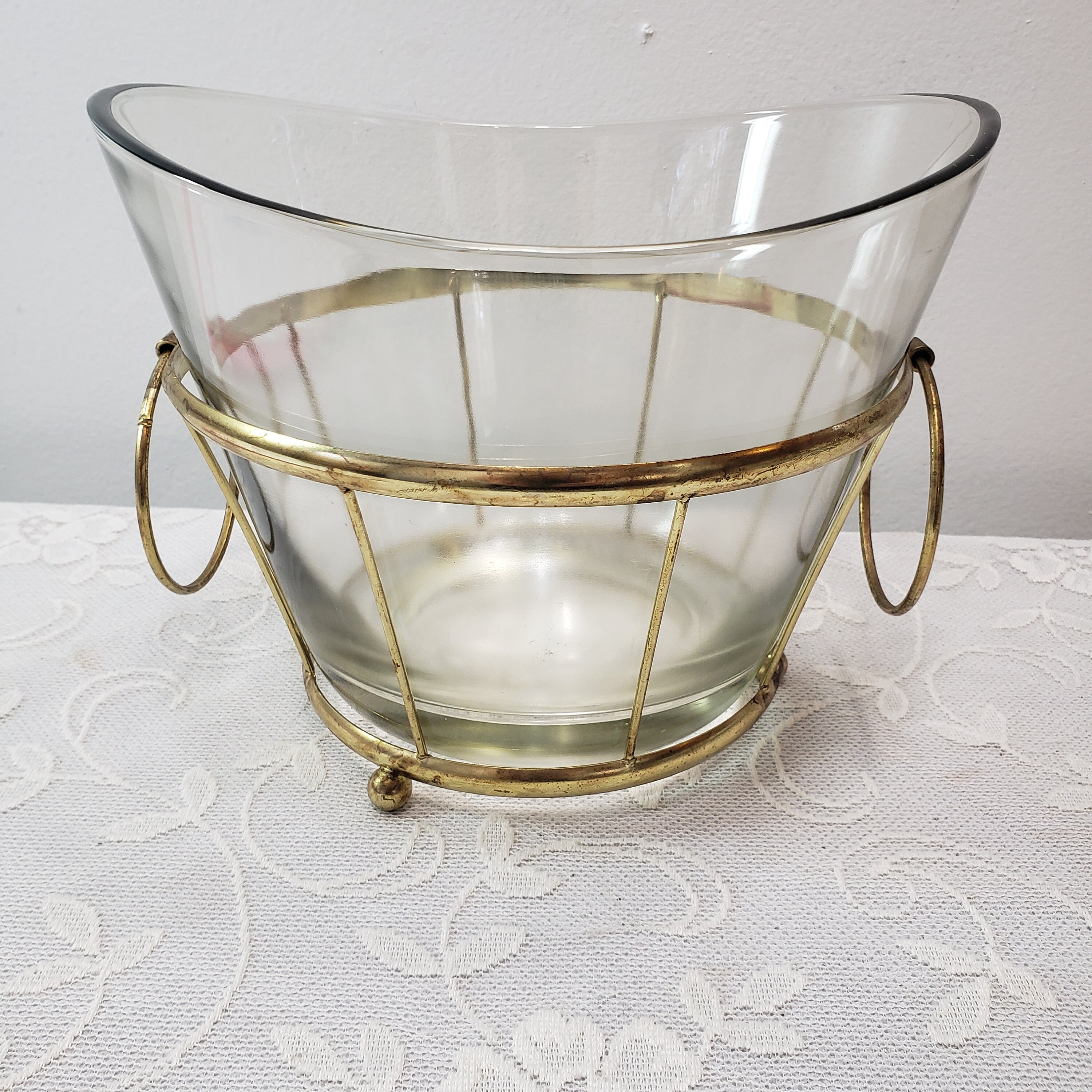 Mid Century Modern Glass Ice Bucket set in a Vintage Gold Etsy