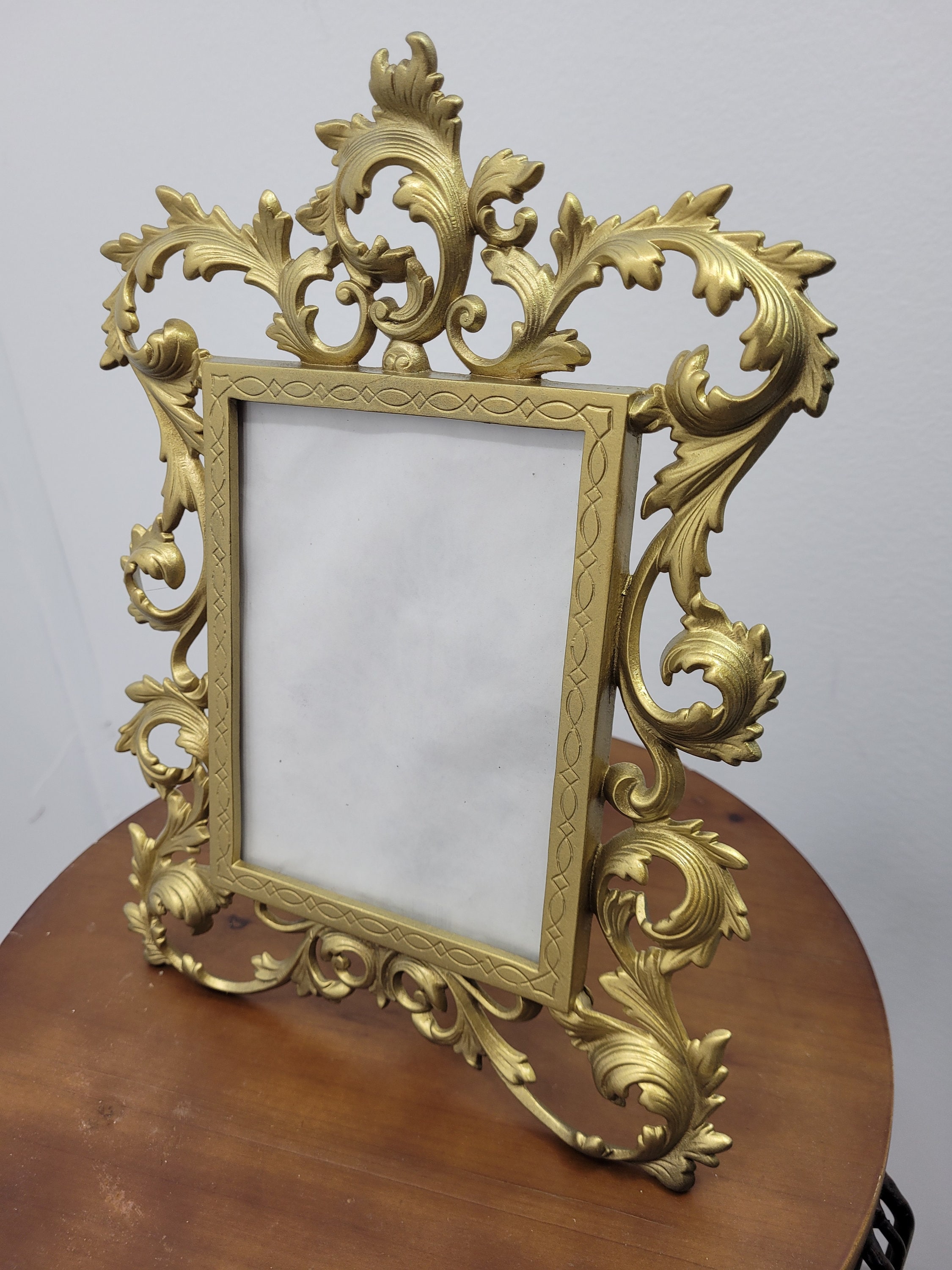 Large Antique Cast Bronze Rococo Revival Portrait or Picture Easel With  Leaves and Flowers