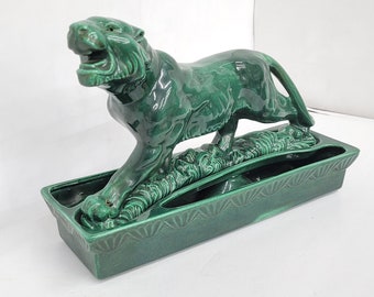 Vintage Mid Century Green Panther Leopard Cat Planter TV Art Pottery Retro Ceramic