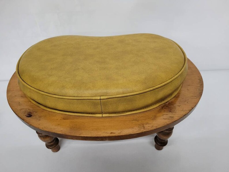 Mid Century Modern Kidney Shape Foot Stool Wood and Vinyl Etsy
