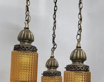 Vintage 3 Group Swag Lamp Moe Lighting Hard Wire Ceiling Light Chandelier BOHO Chic