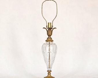 Mid-Century Cut Glass Urn Table Lamp, Attributed Paul Hanson, Neoclassical, 34 Inch