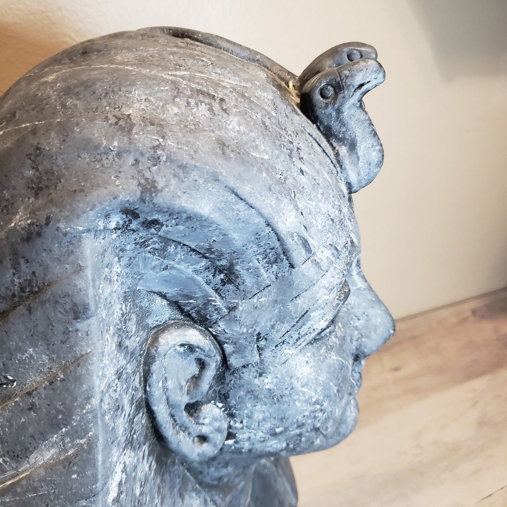 Mid Century Egyptian Ceramic Head Statue Sculpture Dark Gray Etsy