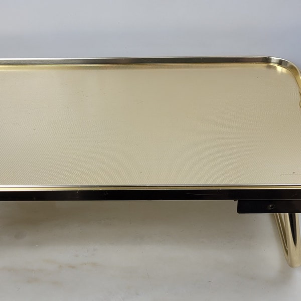 Vintage Gold Aluminum English Kaymer Regduk Design Serving Tray Bed Server Removable Folding Legs