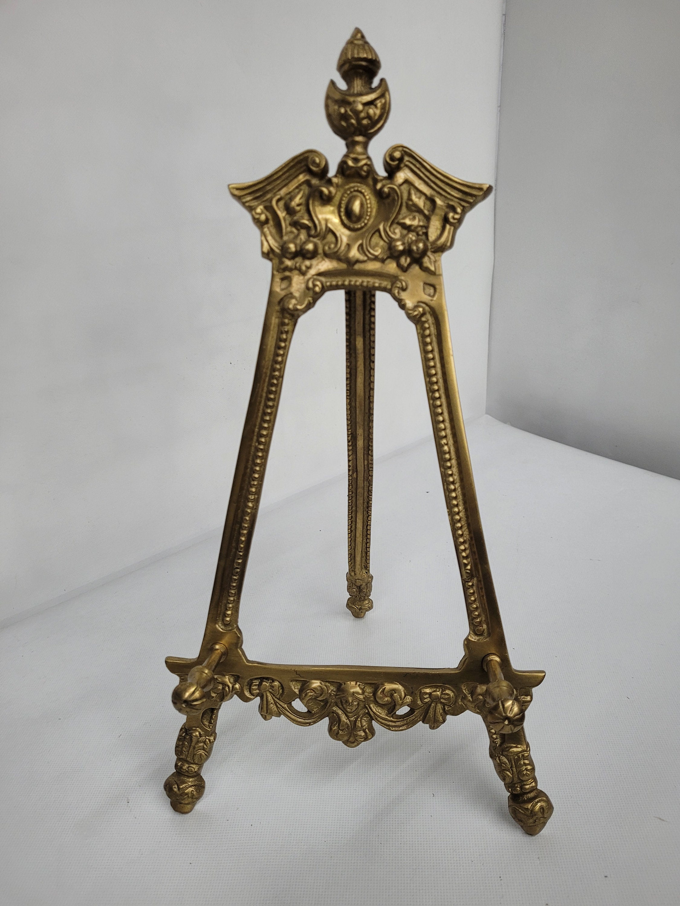 VTG SOLID BRASS 2 PIECE EASEL PLATE PICTURE ART DISPLAY STAND HOLDER  6.75”HX6.5”