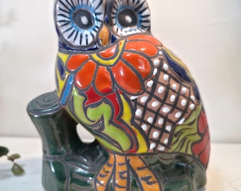 Late 20th Century Mexican Pottery Owl, Hand Painted Folk Art Decor