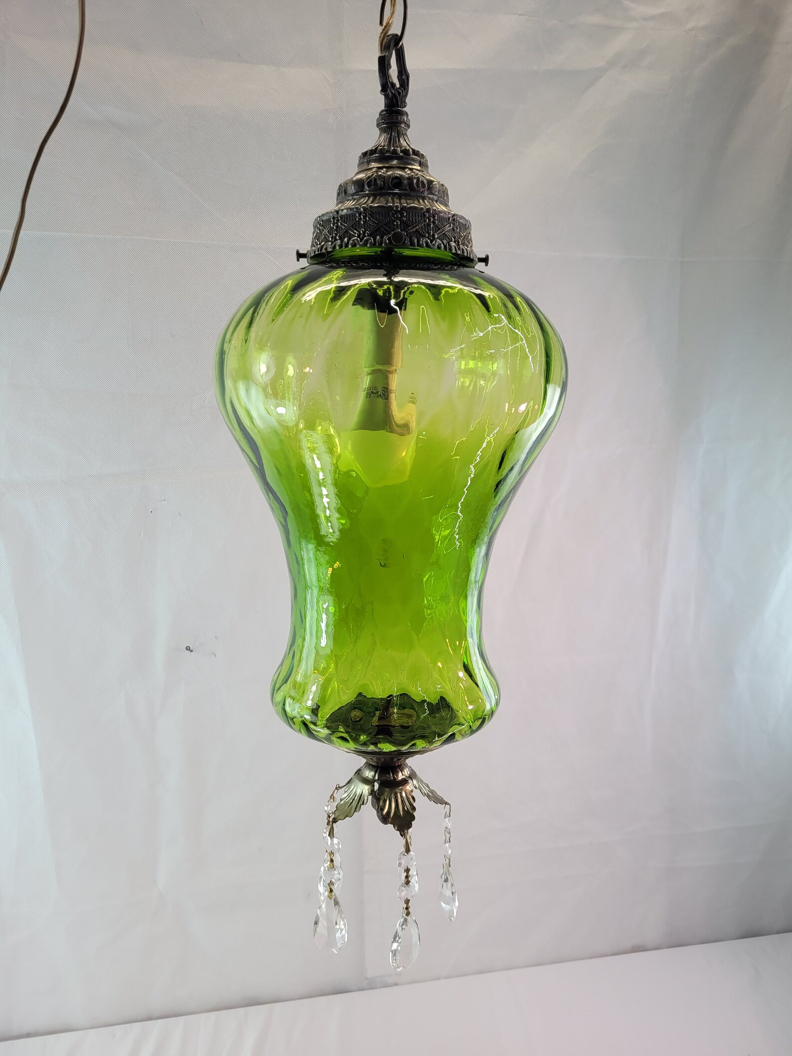 Vintage Large Green Art Glass Swag Lamp Hanging Light Chain Etsy