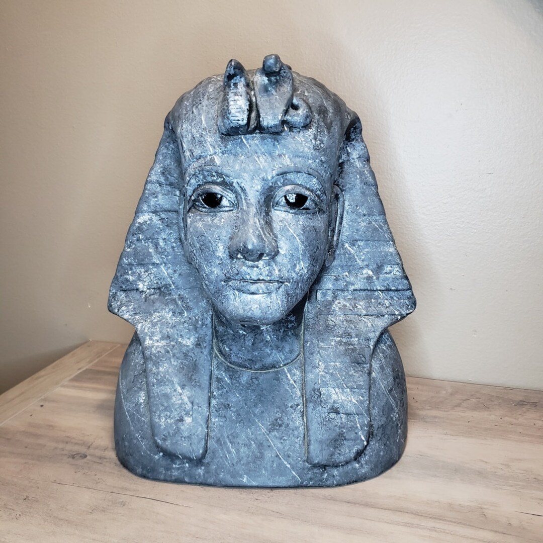 Mid Century Egyptian Ceramic Head Statue Sculpture Dark Gray Etsy