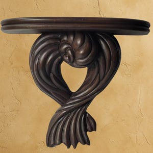 Vintage Wood Shelf Wall Sconce Victorian Scroll Bracket Ornate Carved with Floral Rope Design 15” Tall