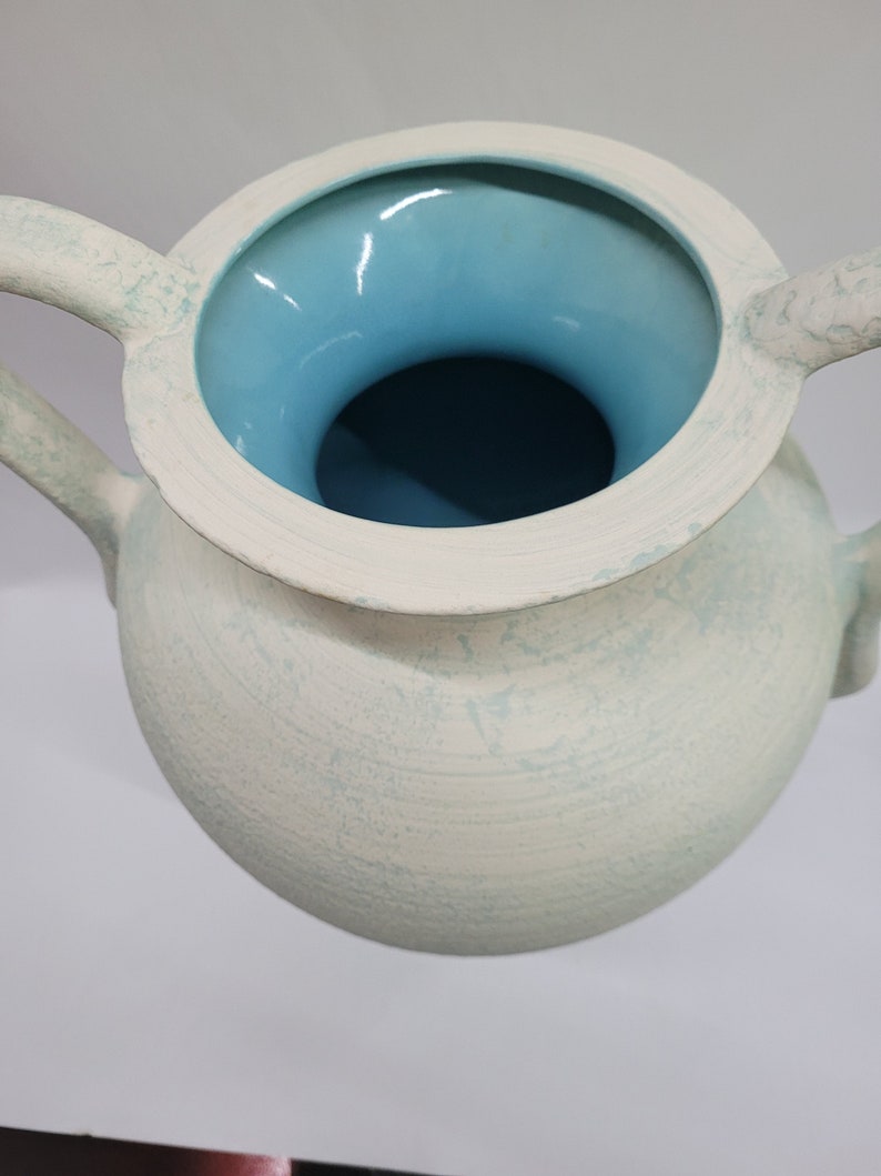 Vintage Haeger Pottery Jug Handle Vase White Aqua Blue or Etsy