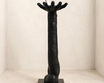 1990s Arm & Hand Sculpture Male Anatomic Statue Black Iron, Postmodern Metal Art 27"