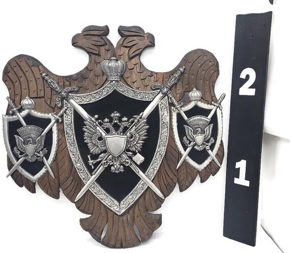 Vintage Coat of Armor Knight Shield Wood Eagles Wall Hanging