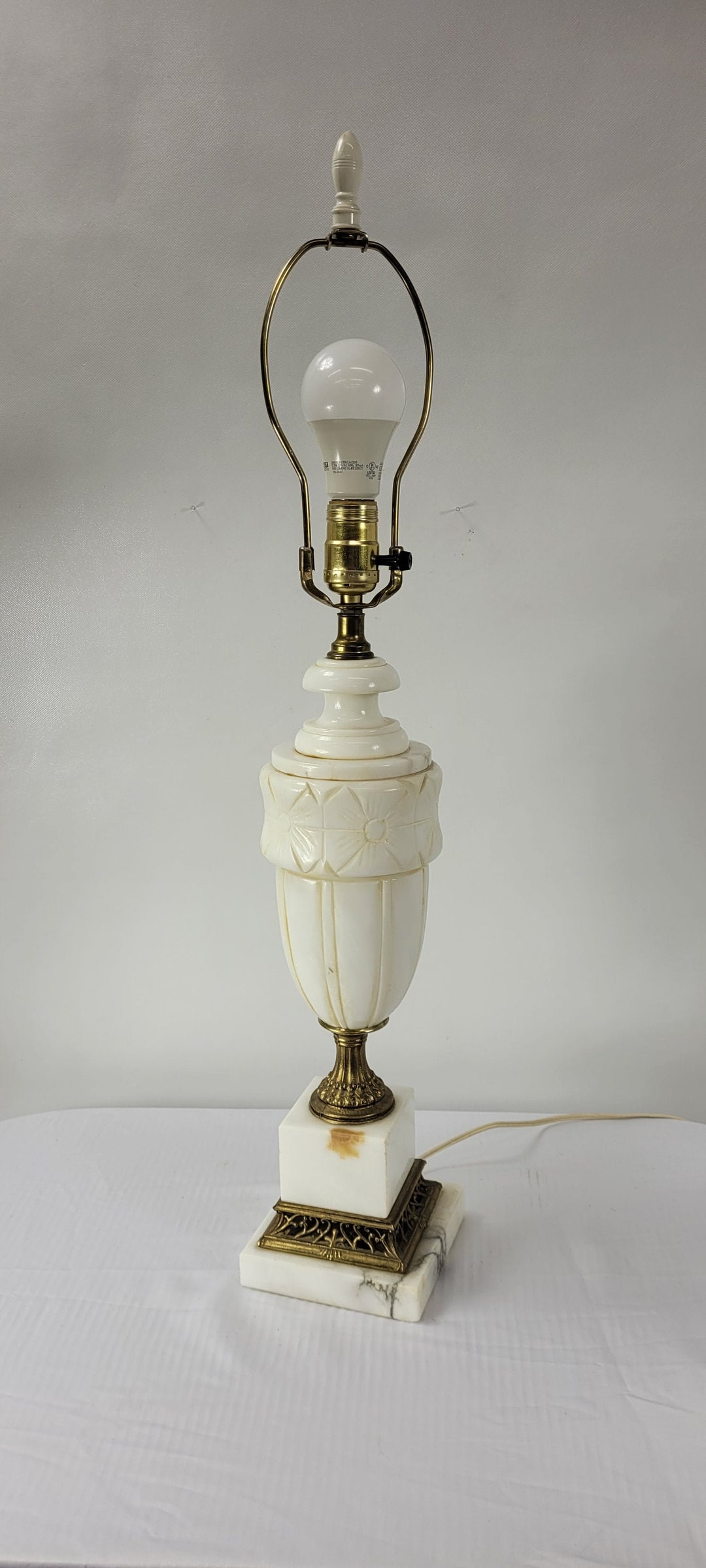 Vintage Alabaster Italian White Marble Tall Table Lamp Urn