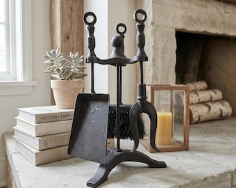 Vintage Small Fireplace Tool Set Medieval Iron Gothic Pitchfork Poker Hearth Decor