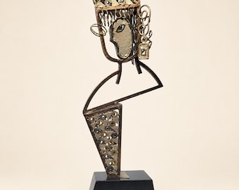 1990s Cubist Female Sculpture, Welded Metal, Post Modern Abstract Washer Art