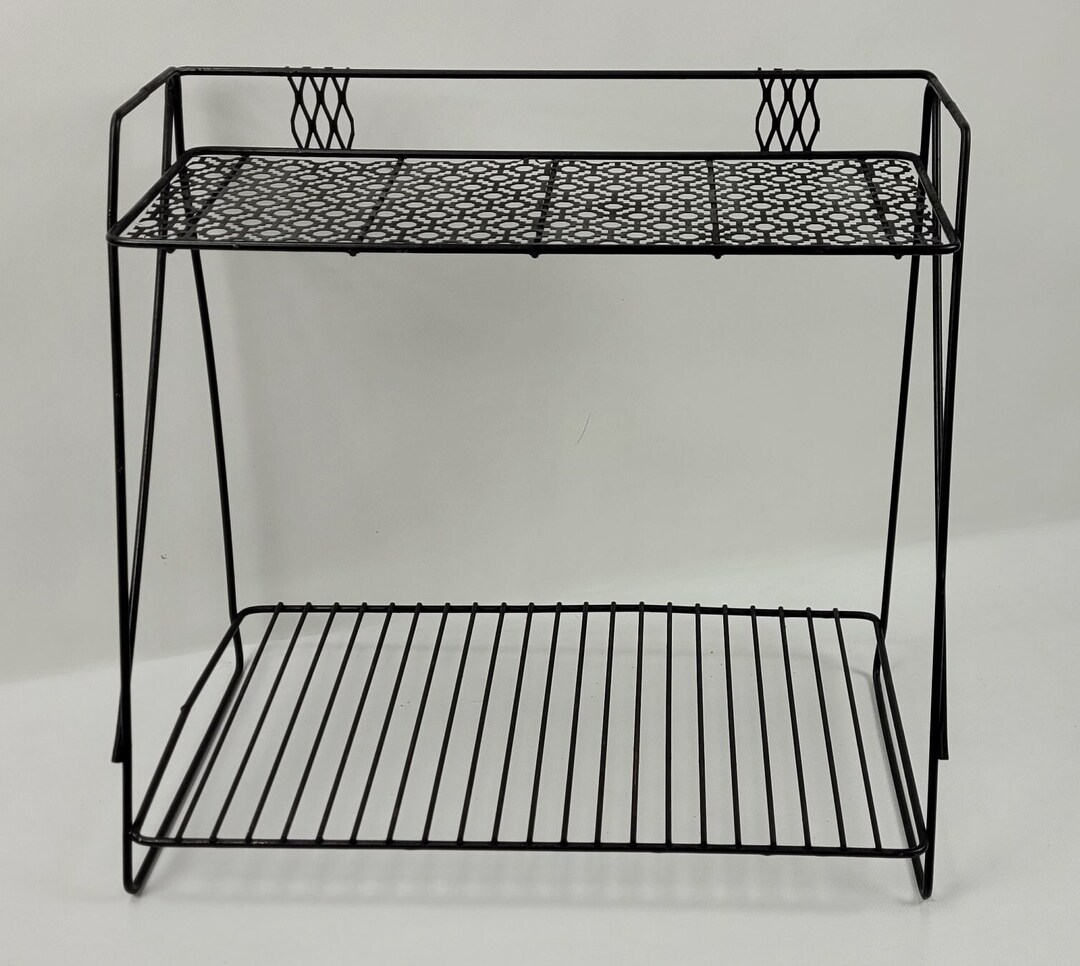 Vintage Black Atomic Store Display Shelf Industrial Metal Wire Mesh ...