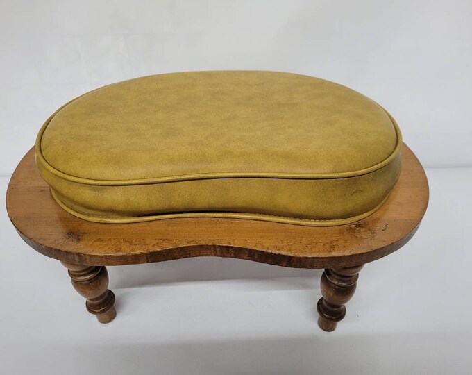 Mid Century Modern Kidney Shape Foot Stool Wood and Vinyl Etsy