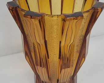 Vintage Art deco Vase Gold Glass Flower Holder Display Honey Glass