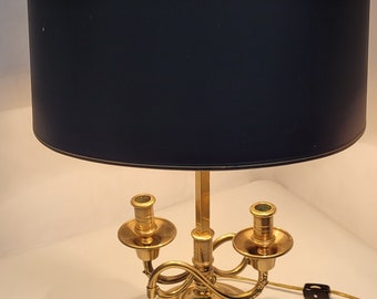 Vintage french neoclassical gold brass adjustable tole original shade candlestick lamp