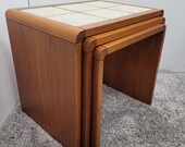 Vintage Set of 3 vintage Danish Modern teak tile top nesting tables by Trioh