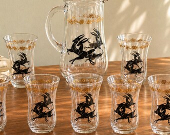 Neo Deco Barware 8 Glasses Pitcher Set Gazelle Supper Club Bar Cart Drinkware