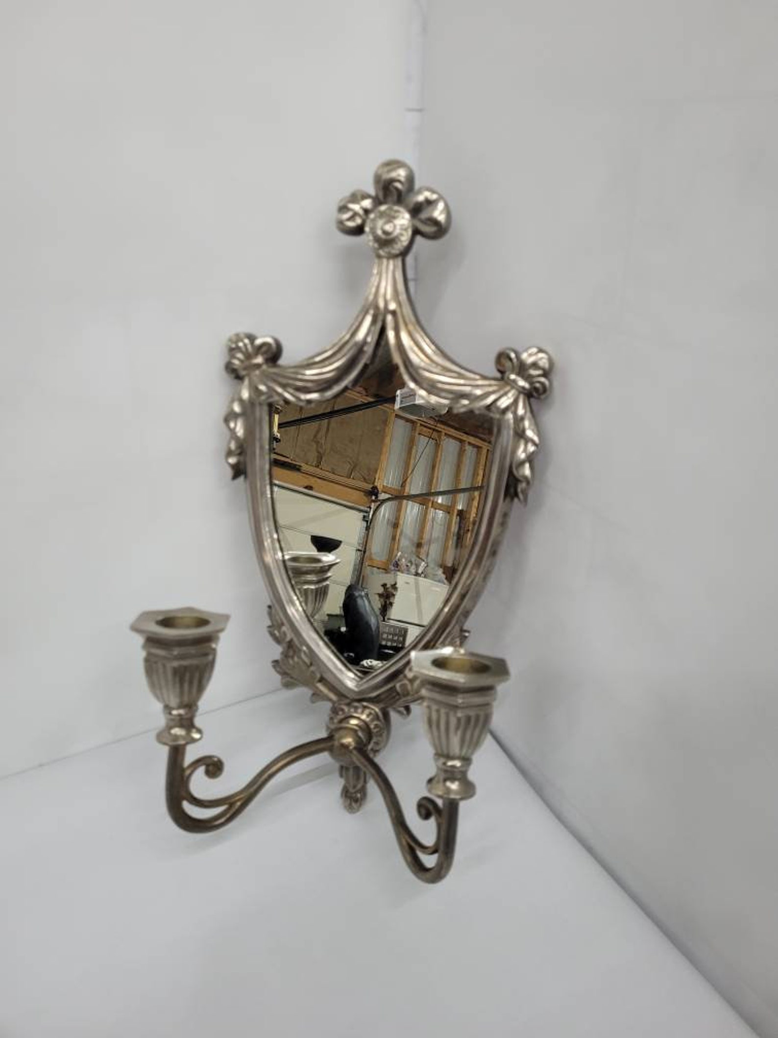 French Art Nouveau Style Wall Mirror Silver Plated Over Brass Etsy
