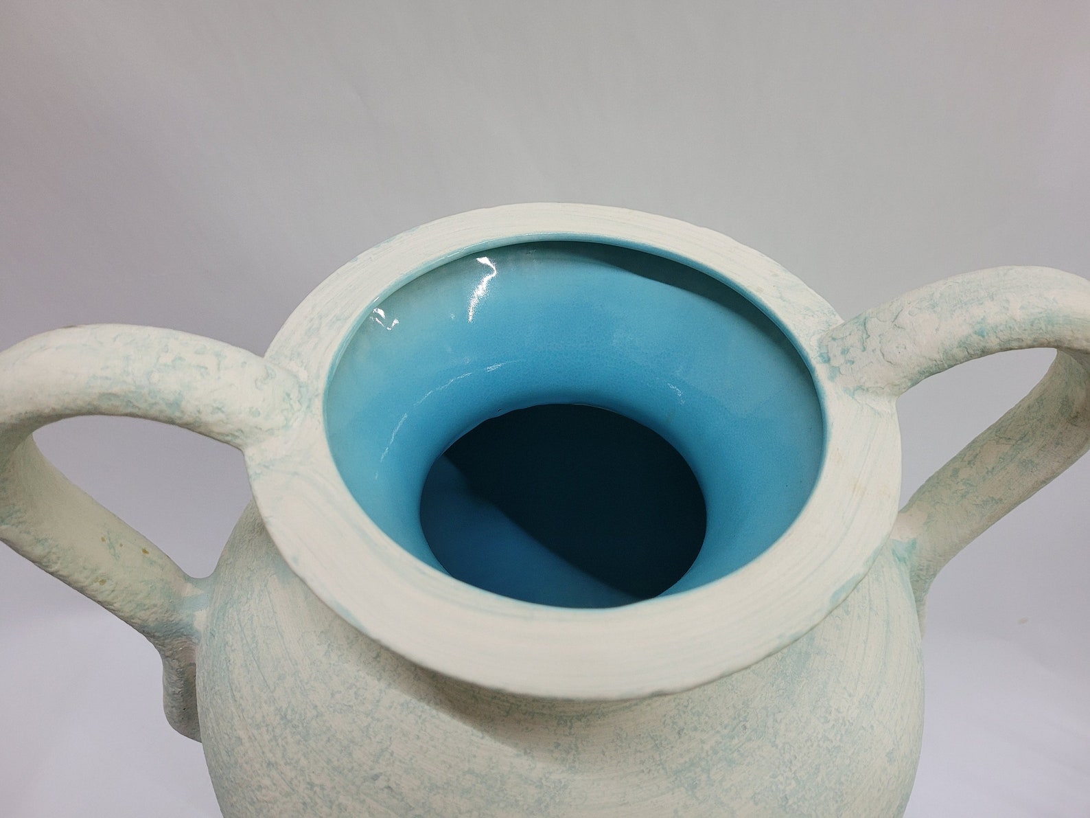 Vintage Haeger Pottery Jug Handle Vase White Aqua Blue or Etsy