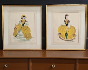 Vintage Fashion Lithograph Prints Giltwood Frames (Set of 2) Cottagecore Store Display